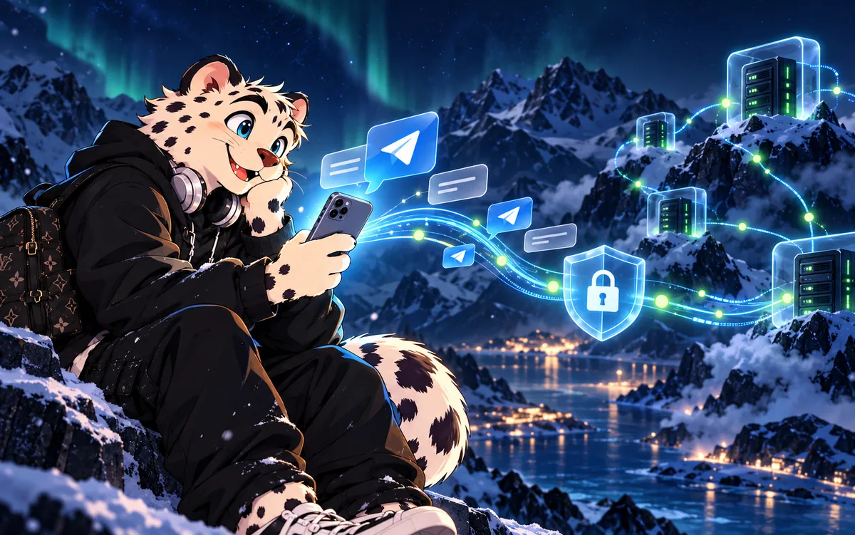 Снежный барс отправляет сообщения Telegram через защищённый прокси